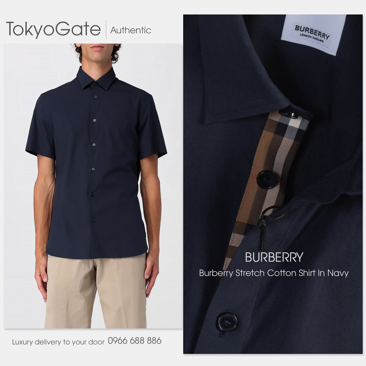Áo sơ mi Burrbery 8091436 Shefford Navy Black Slim fit