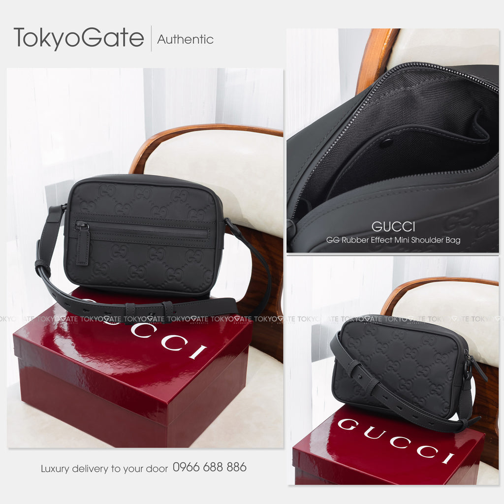 Túi Gucci 771321 AAC0G 1000 GG Rubber-Effect Mini Shoulder Bag Black