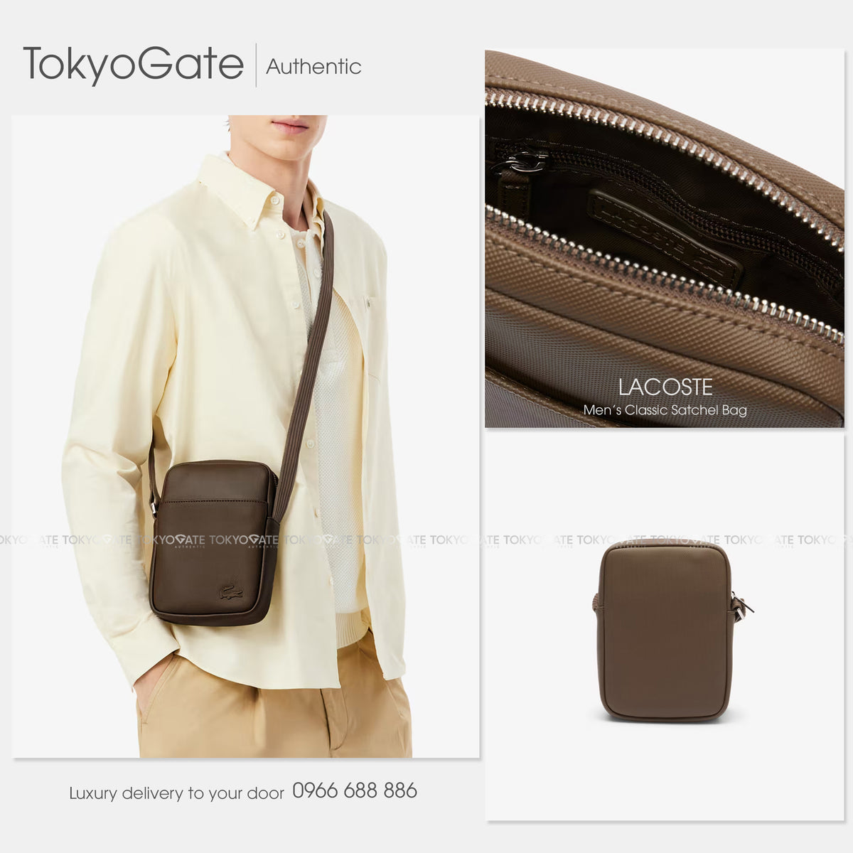 Túi Lacoste NH4422HC Q80 Classic Satchel Dark Brown