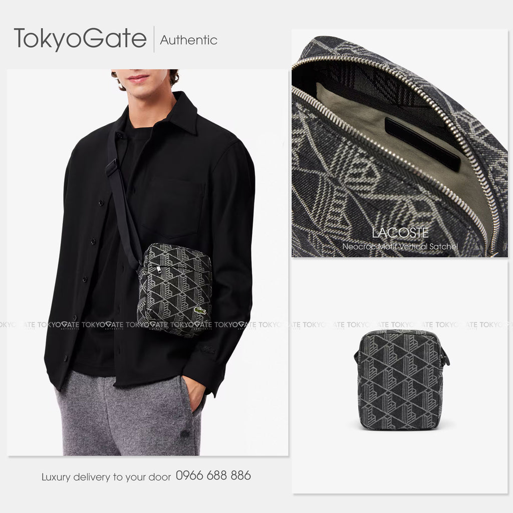 Túi Lacoste NU4869NZ Monogram Jacquard Vertical Satchel Black