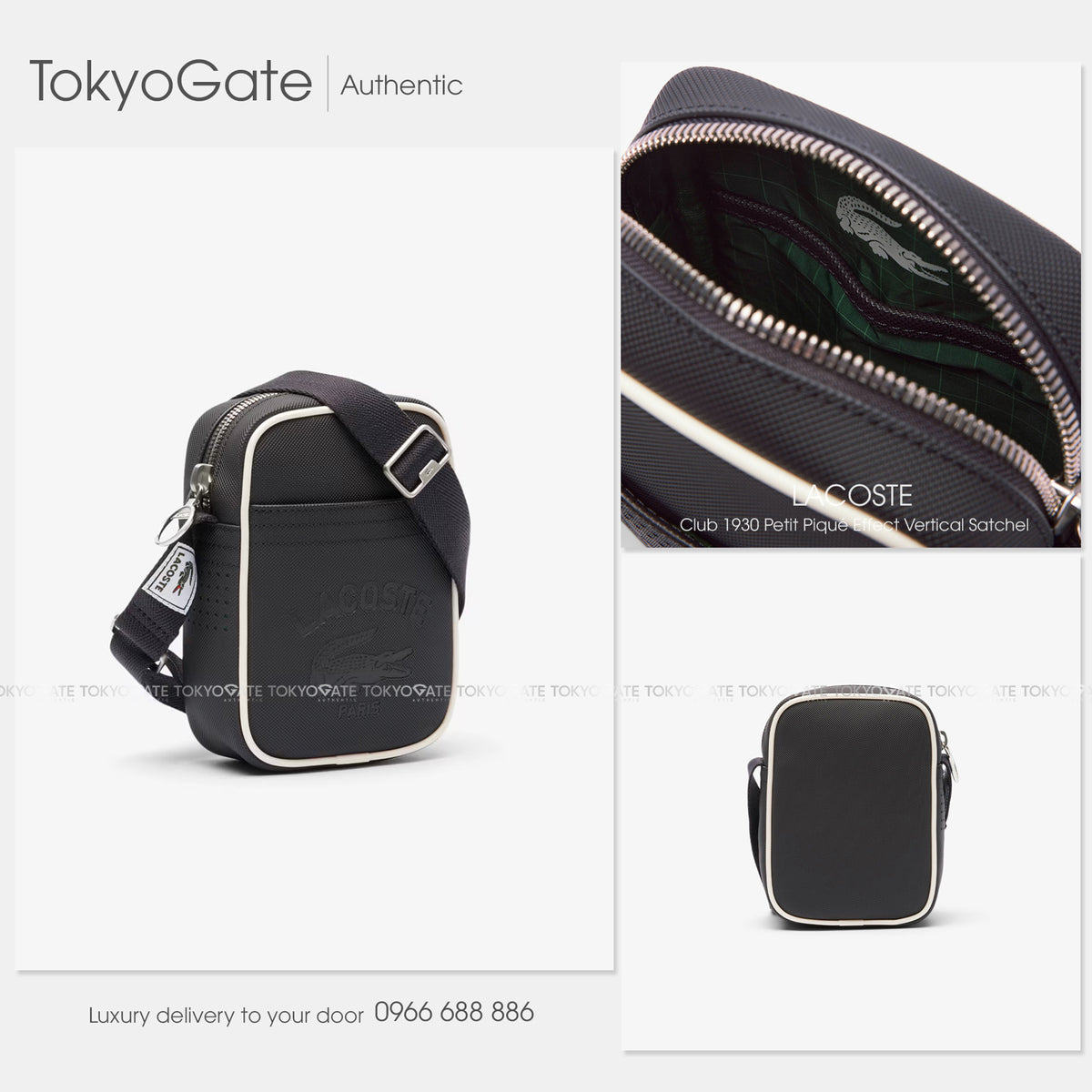 Túi Lacoste NU4964UO K46 Club 1930 Petit Piqué Effect Vertical Satchel Black