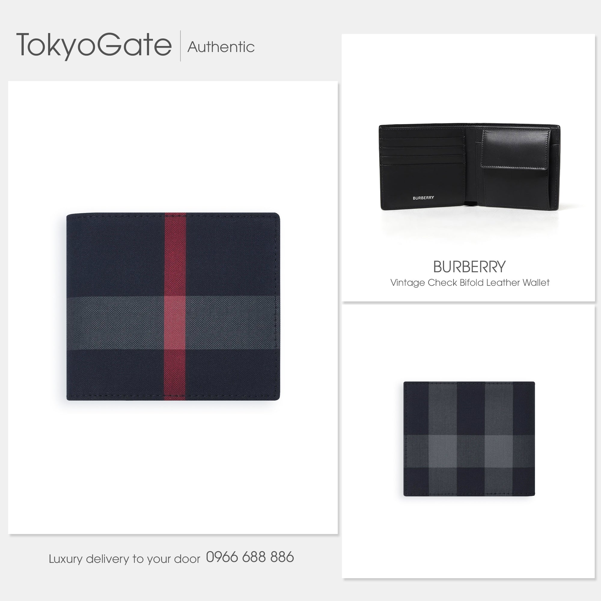 Ví nam Burberry 80840651 Check Bifold Navy