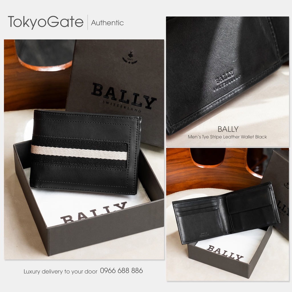 Ví Bally Tye Stripe Leather Wallet Black