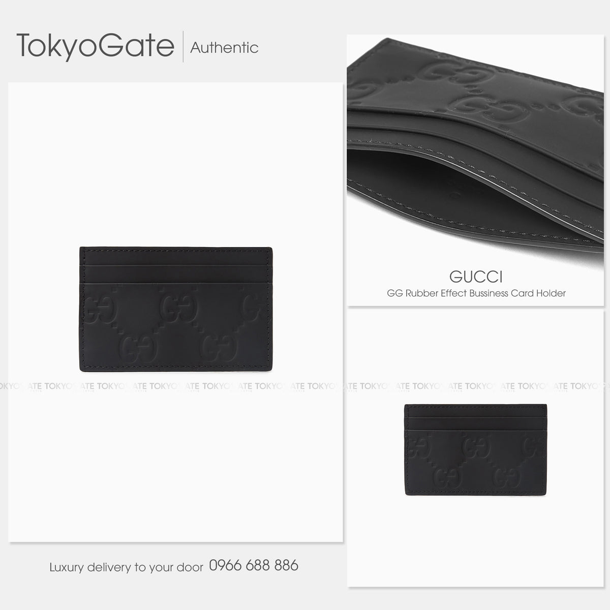 Ví đựng card Gucci 771315 AACOL 1000 GG Rubber-Effect Card Case Black