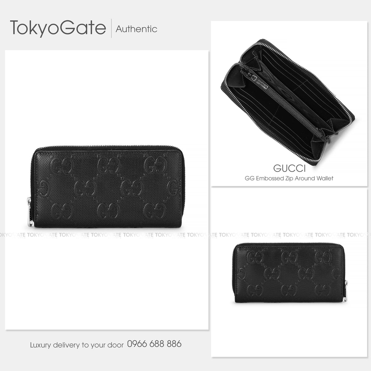 Ví nam Gucci 625558 1W3AN 1000 GG Embossed Zip Around Black