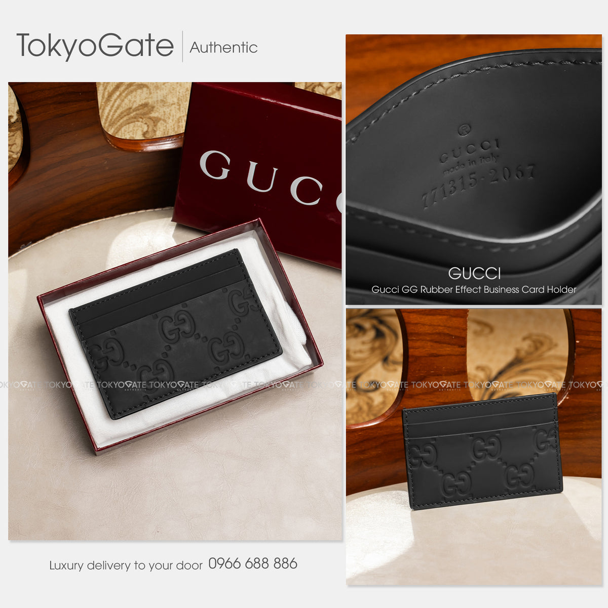 Ví đựng card Gucci 771315 AACOL 1000 GG Rubber-Effect Card Case Black