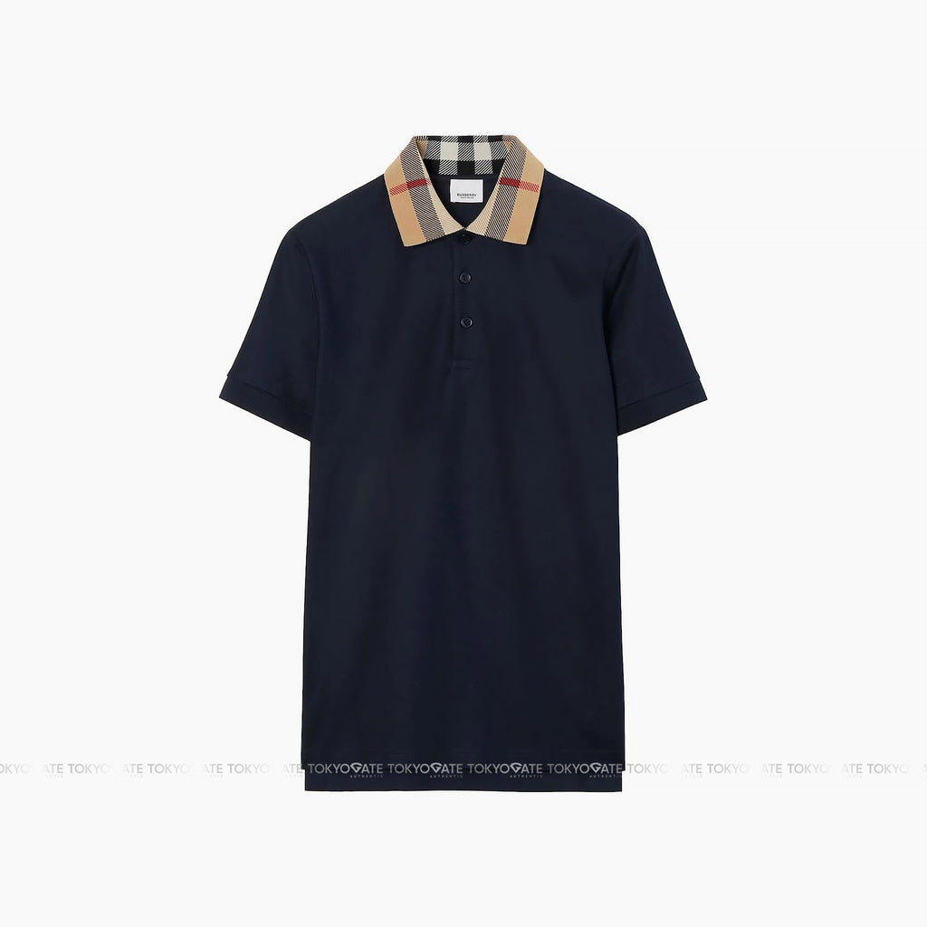Áo polo Burberry 8072661 Cody Check Collar Cotton Polo Smoked Navy Slim Fit