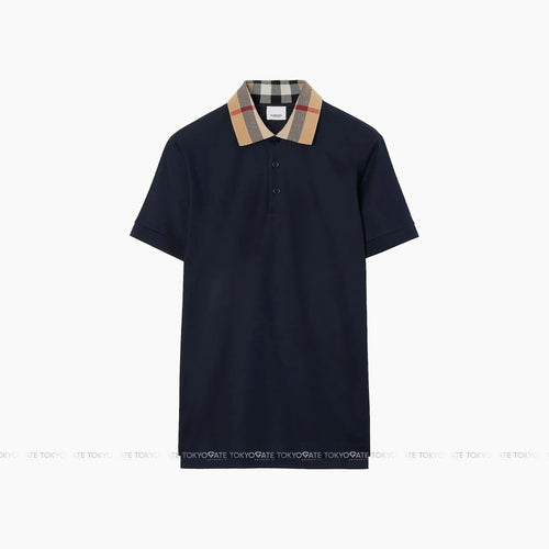 Áo polo Burberry 8072661 Cody Check Collar Cotton Polo Smoked Navy Slim Fit