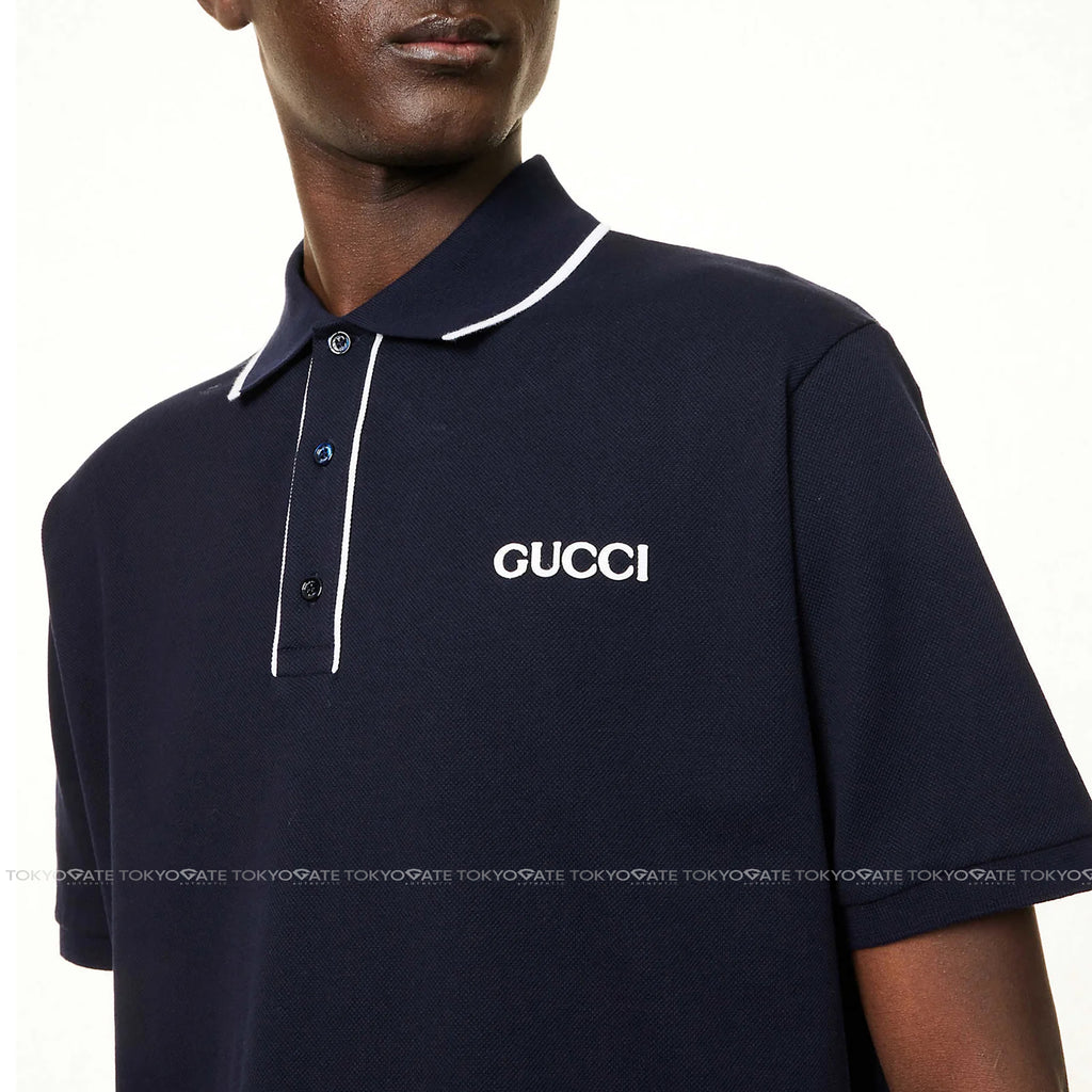 Áo polo Gucci 806250 XJG3G 4003 Cotton Piquet Polo Shirt With Embroidery Navy Regular Fit