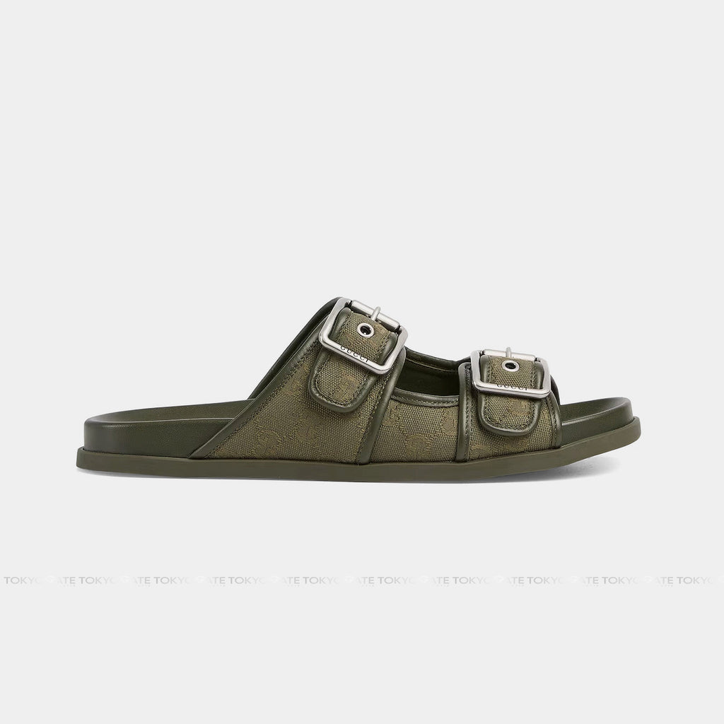 Dép Gucci 831830 FAD71 8746 Rhein Open Suede Slide Sandals Dark Green