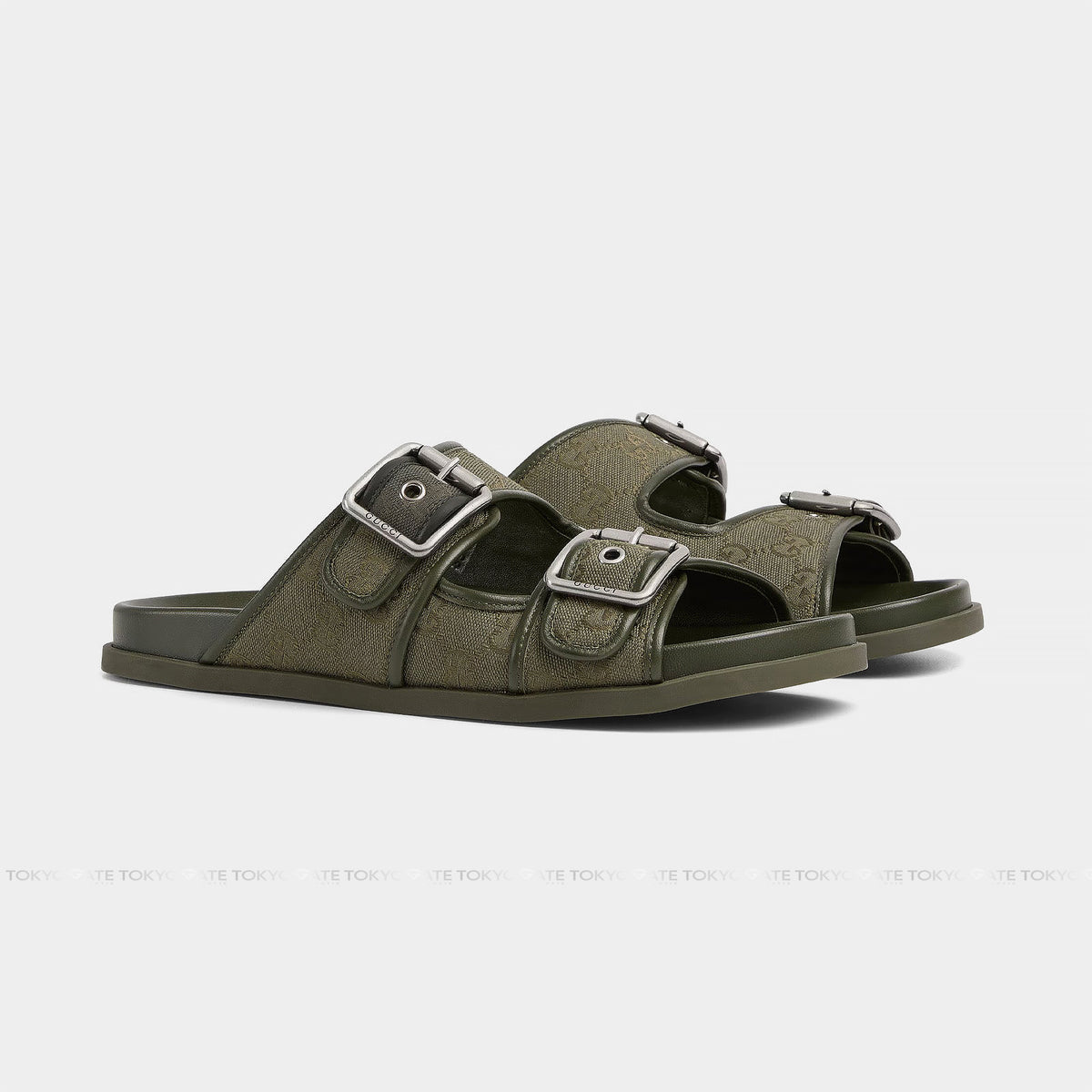 Dép Gucci 831830 FAD71 8746 Rhein Open Suede Slide Sandals Dark Green