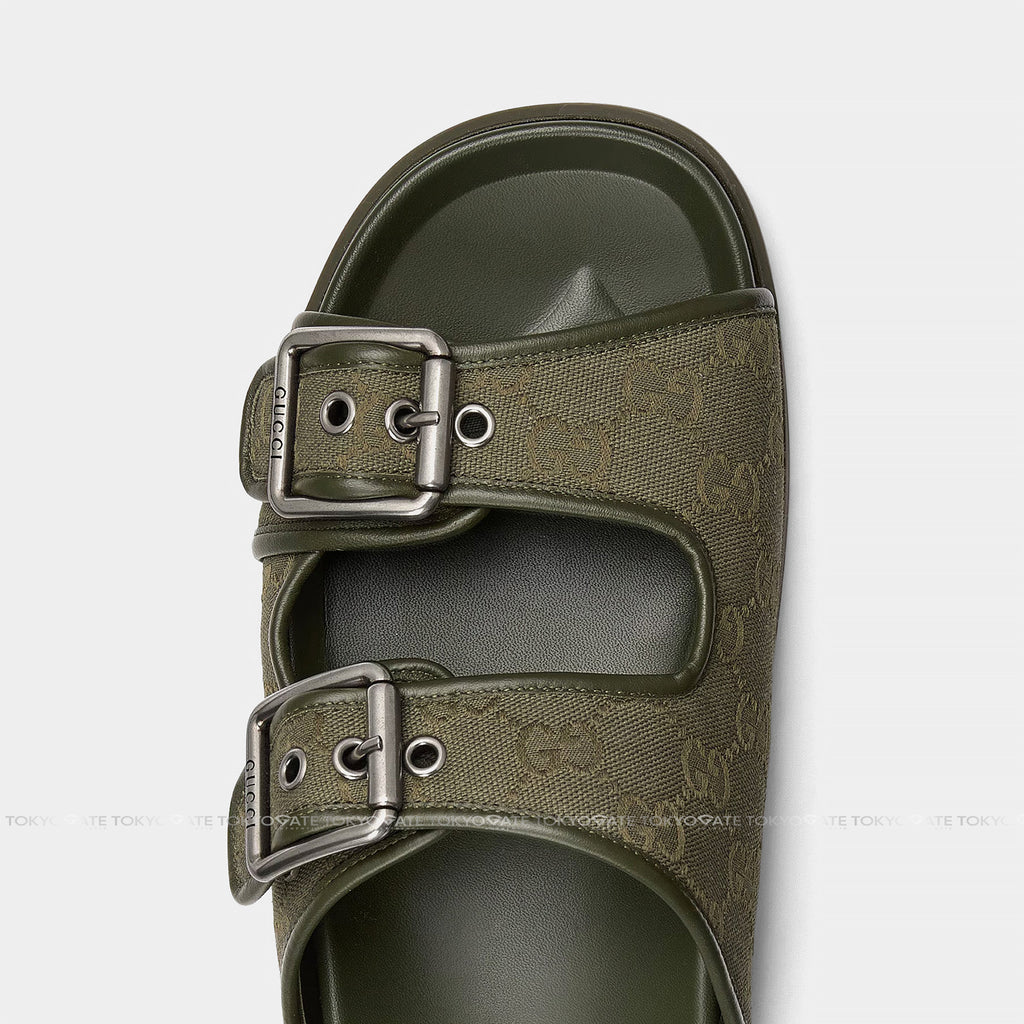 Dép Gucci 831830 FAD71 8746 Rhein Open Suede Slide Sandals Dark Green