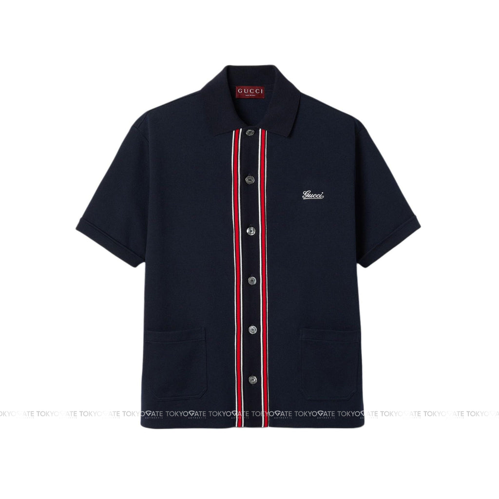 Áo polo Gucci 742380 XJGKU 4215 Web Stripe Cotton Jersey Navy Regular Fit