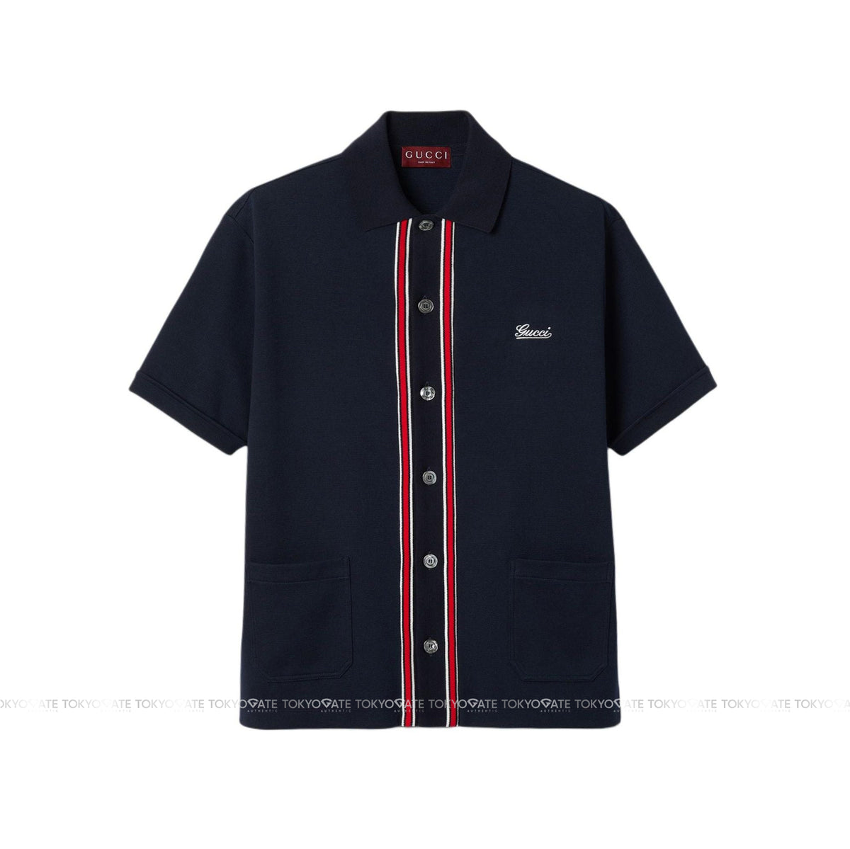 Áo polo Gucci 742380 XJGKU 4215 Web Stripe Cotton Jersey Navy Regular Fit