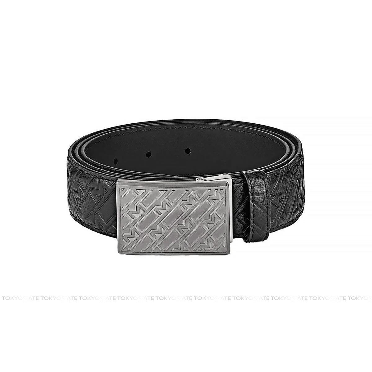 Dây lưng Montblanc MB129451 M Pattern Plate Buckle Matt Ruthenium Embossed Leather Black