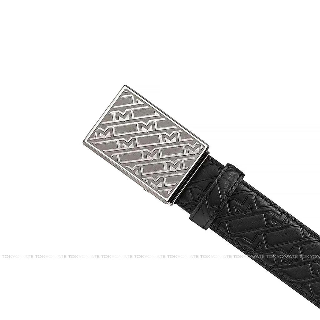 Dây lưng Montblanc MB129451 M Pattern Plate Buckle Matt Ruthenium Embossed Leather Black