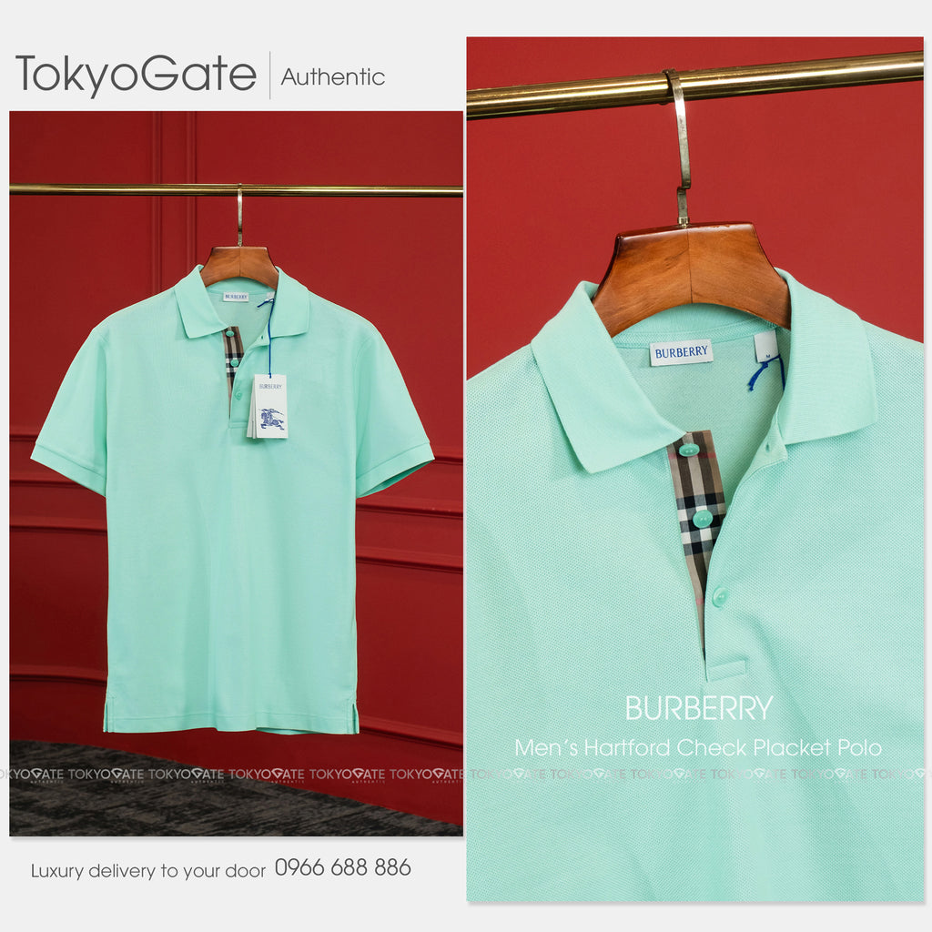 Áo polo Burberry 8112395 Hartford Check Placket Polo Summer Mint