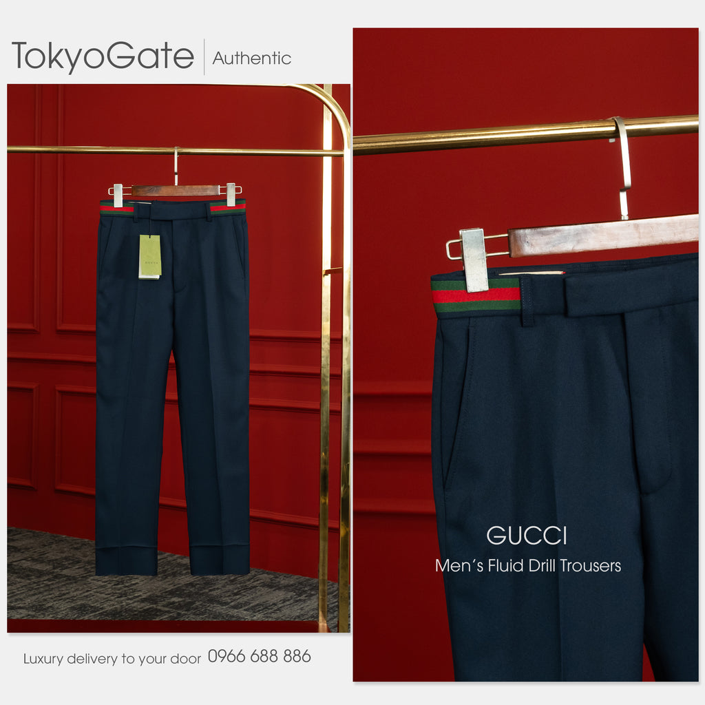 Quần âu Gucci 751788 Z798C 4255 Fluid Drill Dark Navy Regular Fit
