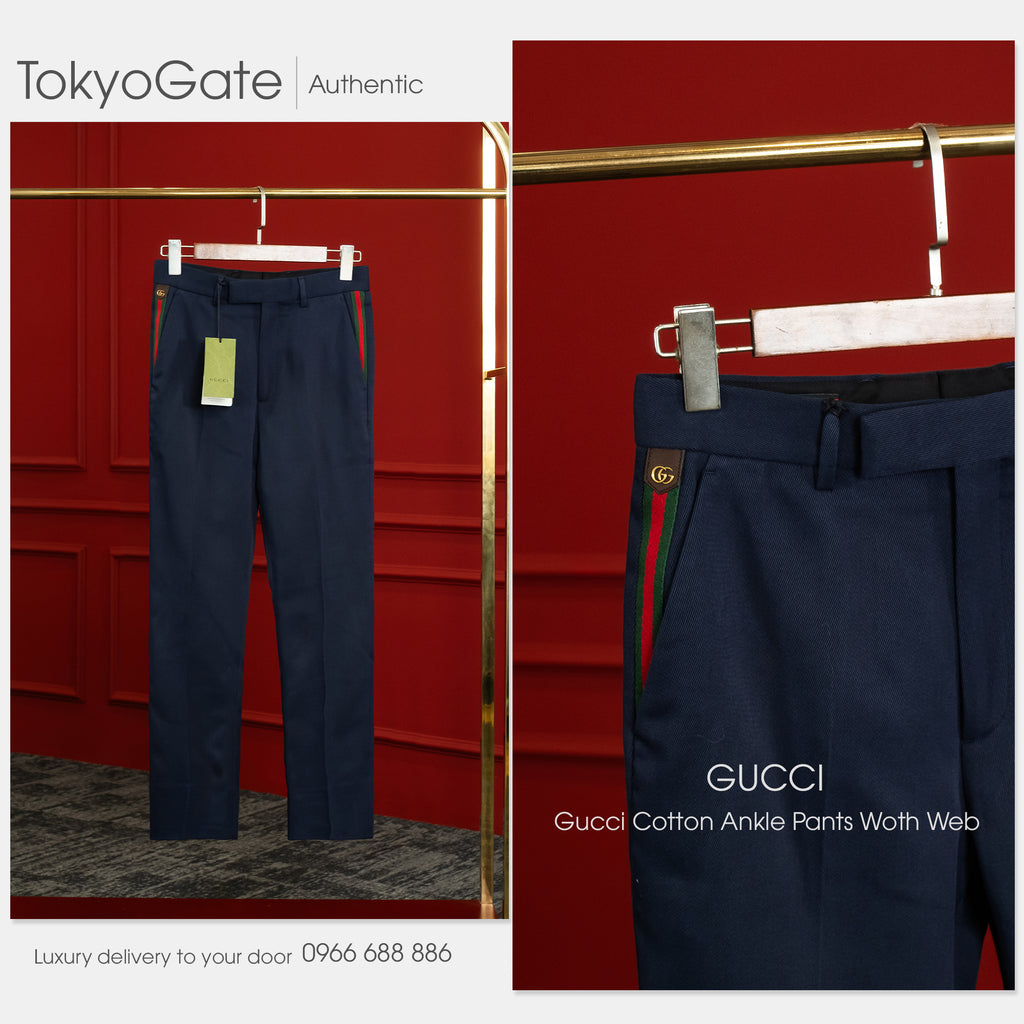 Quần âu Gucci 668588 Z8AQY 4433 Web Stripe Navy Regular Fit