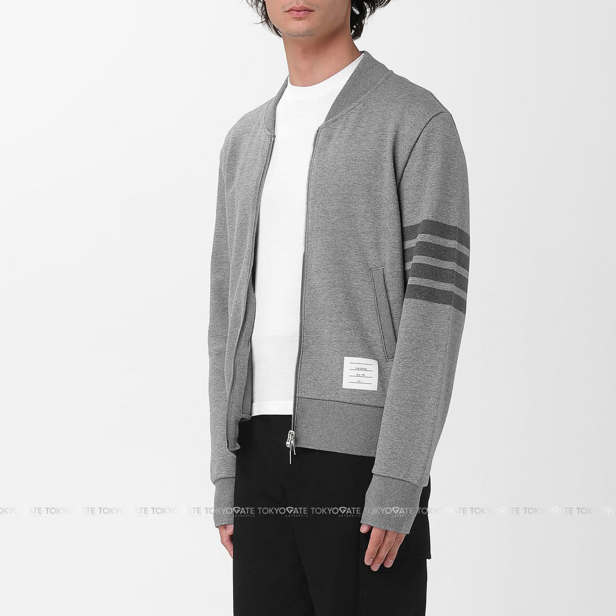 Áo khoác Thom Browne MJT280A 06910 035 Tonal 4-Bar Classic Loopback Med Grey Regular Fit