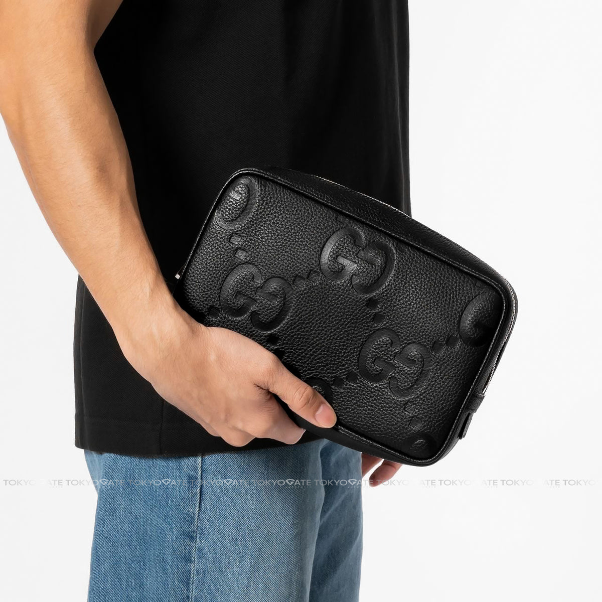Clutch Gucci 766957 AABY0 1000 Jumbo GG Leather Toiletry Case Black
