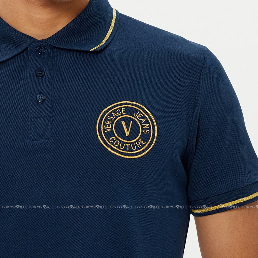 Áo polo Versace Jeans Couture 78GAGT00 78UP621 G83 Blue Gold Slim Fit